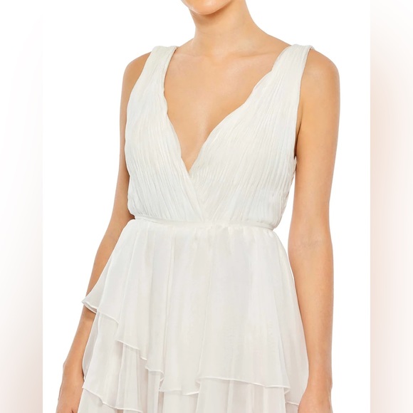 Ieena for Mac Duggal High Low Tiered Gown with Built in Body Suit Size 0 - Picture 2 of 8